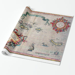 Papel De Presente Mapa velho de Açores - exploração da navigaçã