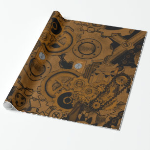 Papel De Presente Maquinaria de Steampunk (cobre)