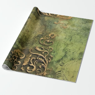 Papel De Presente Maquinaria Steampunk Esmeralda Rústica