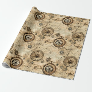 Papel De Presente Maquinaria Steampunk Vitoriana Marrom Sépia