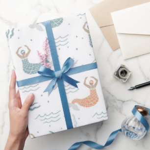 Papel De Presente Mar Personalizado de Ilustração Sereia Dançante em