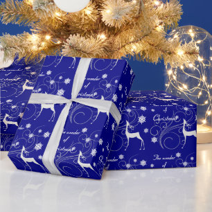 Papel De Presente Maravilha de Reinador de Natal Azul