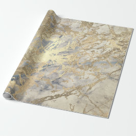 Papel De Presente Marble Champaigne Cinza Dourada Traço de metal azu