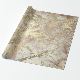 Papel De Presente Marble Champaigne, Cinza Dourada, Traço metálico