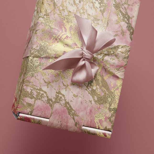 Papel De Presente Marble Champaigne, Dourado Pedaço de Metal Rosa (Marble Champaigne Gold Peony Pink Metal Strokes Wrapping Paper)
