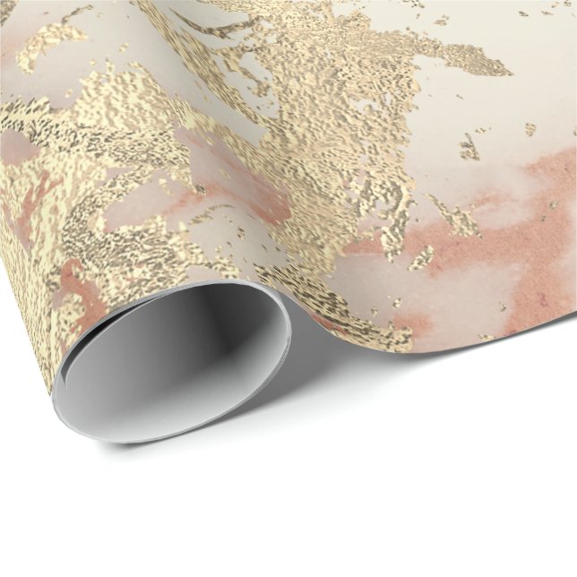 Papel De Presente Marble Champaigne Dourado Sepia Blush Metal Stroke (Ponta do rolo)