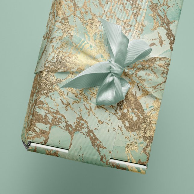 Papel De Presente Marble Champaigne Dourado Sepia Mint Traços Metáli (Marble Champaigne Gold Sepia Mint Metal Strokes Wrapping Paper)