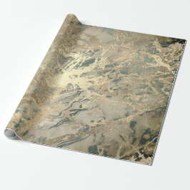 Papel De Presente Marble Champaigne - Traços Dourados Sepia Blue Met
