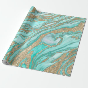 Papel De Presente Marble do Enfumaçado Teal Dourado Sequin Glitter