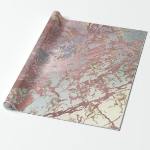 Papel De Presente Marble Dourado Rosa Brilhante Brilhante Aqua Unico