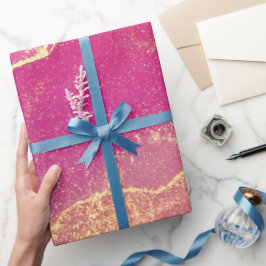 Papel De Presente Marble Elegante rosa e Dourado