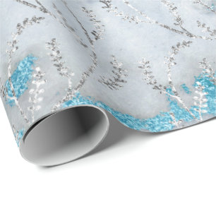 Papel De Presente Marble Silver Cinza Ocean Floral Foil Laurel