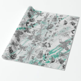 Papel De Presente Marble Tiffany Cinza Meadow Butterfly Insetos Gems