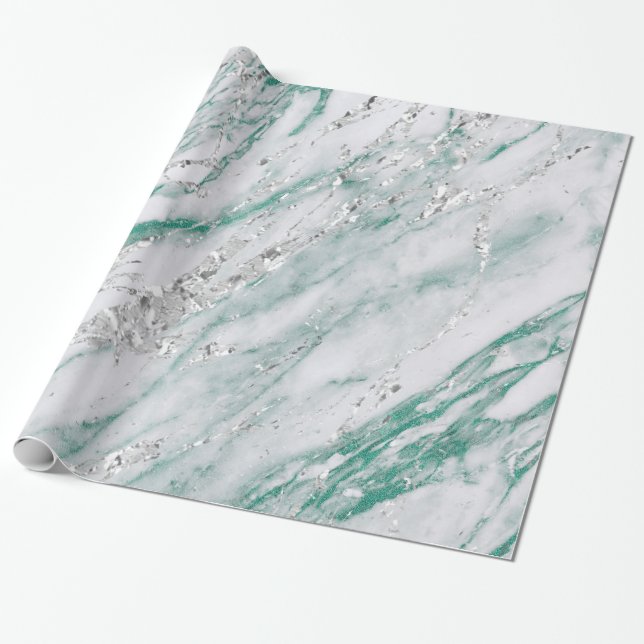 Papel De Presente Marble Tiffany Silver Cinza Teal Green Stone VIP (Desenrolado)