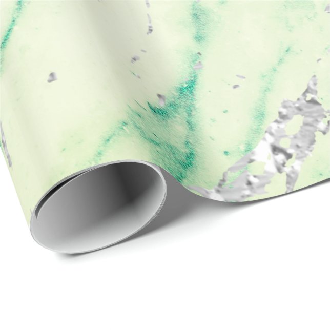 Papel De Presente Marble Tiffany Silver Cinza Verde Mint Pastel Pedr (Ponta do rolo)