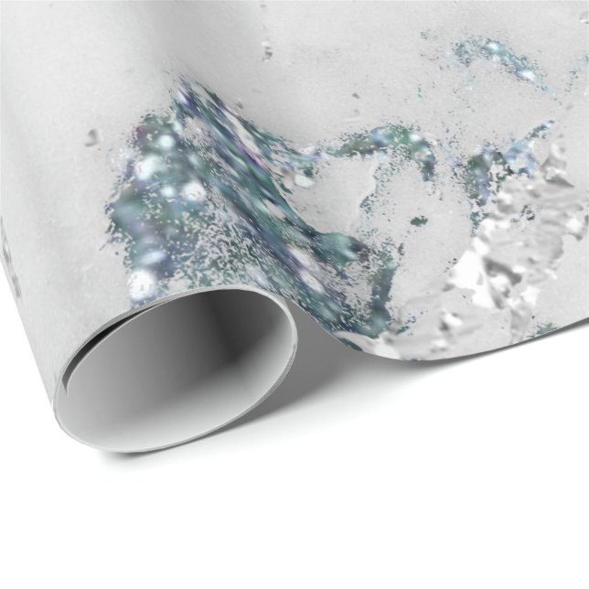 Papel De Presente Marble White Cinza Silver Cinza Stroke Glitter (Ponta do rolo)