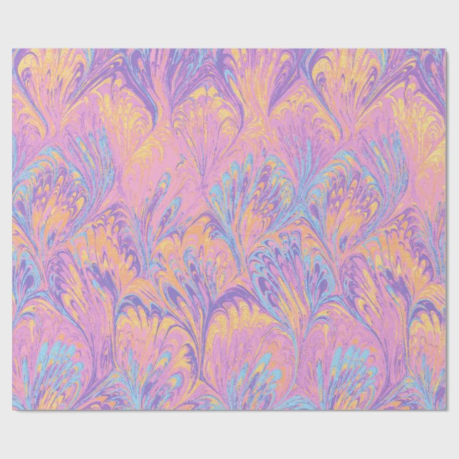 PAPEL DE PRESENTE MARBLED PAPER,ABSTRACT PINK BLUE PEACOCK PATTERN (Aberto)