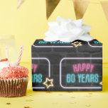 Papel De Presente Marca Neon 60th Birthday No Papel De Embalagem De<br><div class="desc">Sinal de neon brilhante com uma estrela na parede da cidade de tijolos escuros para 60 anos.</div>