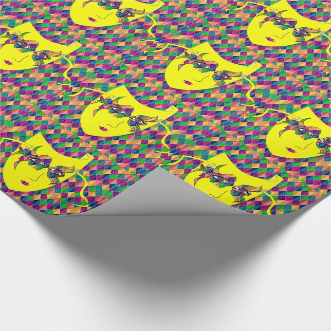 Papel De Presente Mardi Gras Carnaval - Máscara Amarela Em Ouros Rox (Ponta)