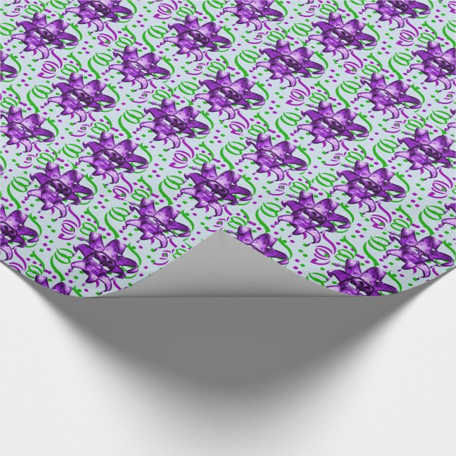 Papel De Presente Mardi Gras Carnaval - Máscara Roxa Com Confetti (Ponta)