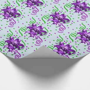 Papel De Presente Mardi Gras Carnaval - Máscara Roxa Com Confetti