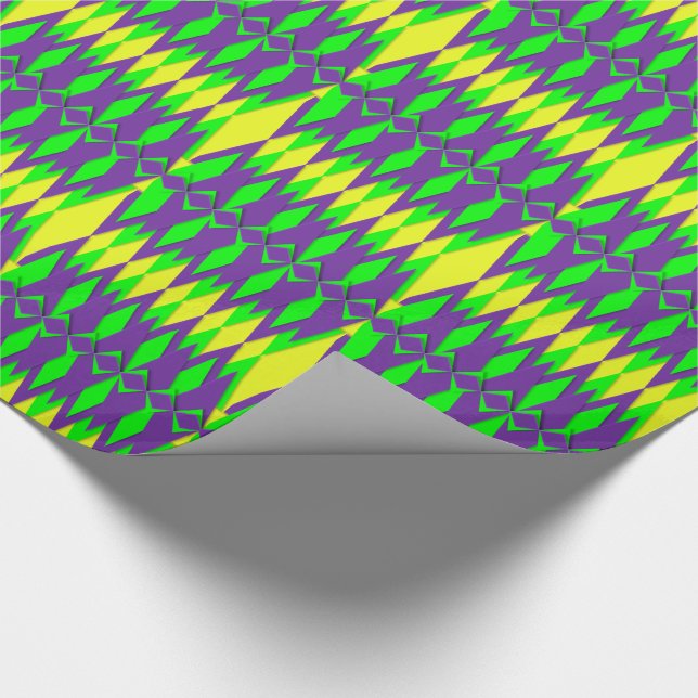 Papel De Presente Mardi Gras Carnaval Neon Green - Púrpura Amarela (Ponta)