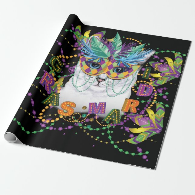 Papel De Presente Mardi Gras Cat, Mardi Gras Engraçado (Desenrolado)