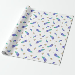 Papel De Presente Mardi Gras Feather e Fleur de Lis Pattern