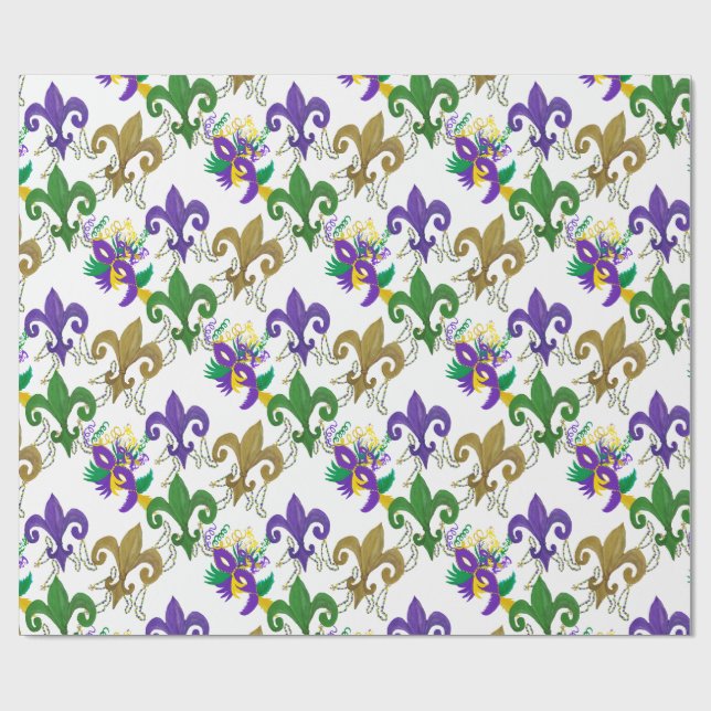 Papel De Presente Mardi Gras fleur de lis and masks (Aberto)