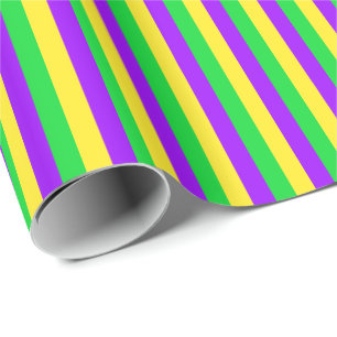 Papel De Presente Mardi Gras Green, Yellow, Purple Stripes