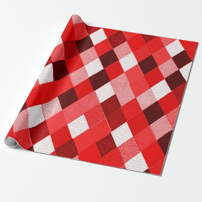 Papel De Presente MARDI GRAS HARLEQUIN PATTERN Red Pink White Rhombi (Desenrolado)