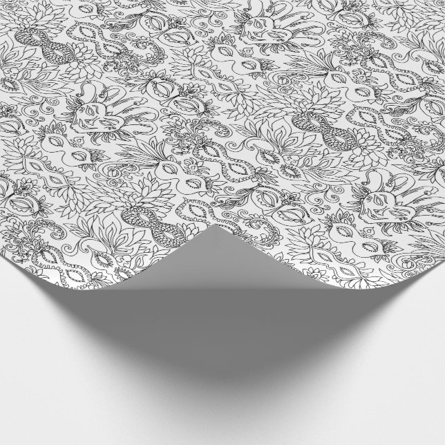 Papel De Presente Mardi Gras Máscara Branco Preto Cor Moderna (Ponta)