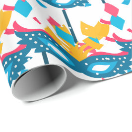 Papel De Presente Mardi Gras Mask E Confetti Em Branco
