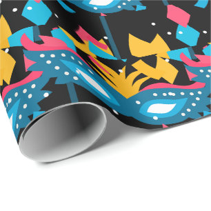 Papel De Presente Mardi Gras Mask E Confetti Em Preto