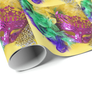 Papel De Presente Mardi Gras Mask Feather Boa Miçanga