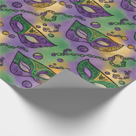 Papel De Presente Mardi Gras Masks and Beads Purple Green Yellow