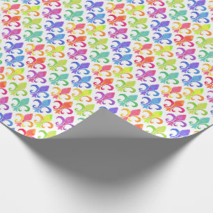 Papel De Presente Mardi Gras Rainbow Fleur de lis Pattern