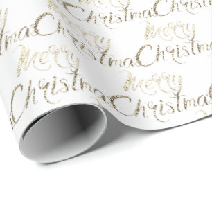 Papel De Presente Marfim Dourado do roteiro do brilho do Feliz Natal