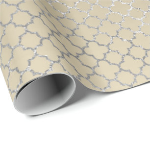Papel De Presente Marfim Glam de prata do art deco de Quatrefoil