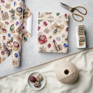 Papel De Presente Marfim Joia de Champagne Cosméticos Natal