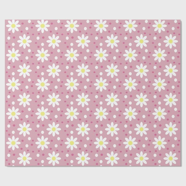 Papel De Presente margaretas bolinhas rosa (Aberto)