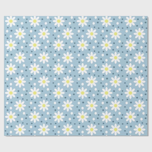 Papel De Presente margaretas pontos azul claro (Aberto)