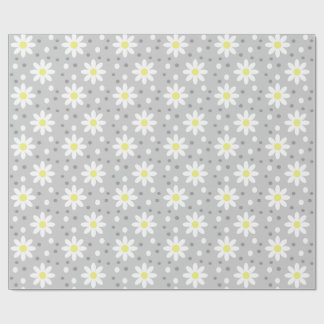 Papel De Presente margaretas pontos cinza