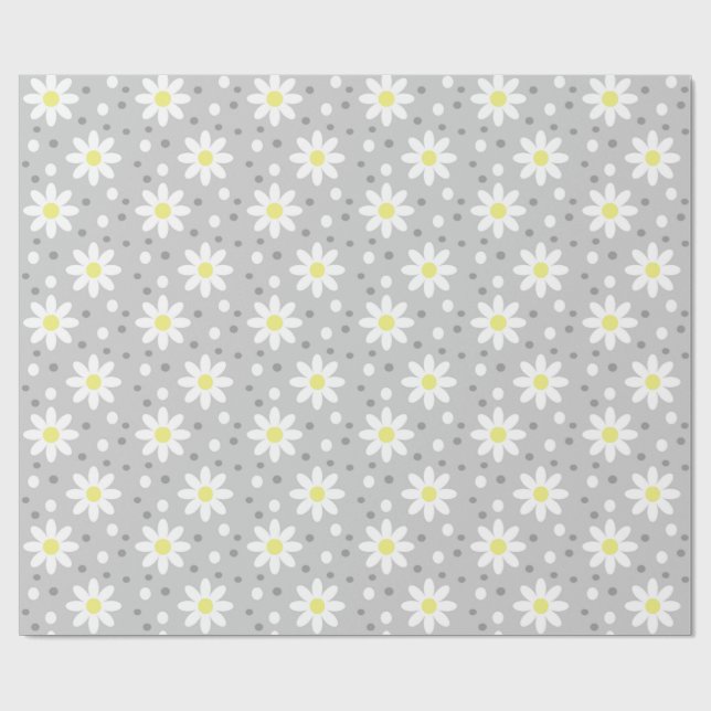 Papel De Presente margaretas pontos cinza (Aberto)