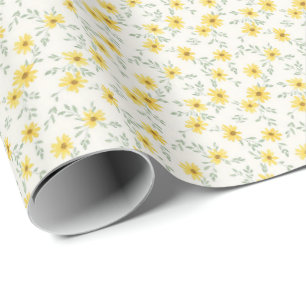 Papel De Presente Margarida Alegre da Manhã Floral Aquarela Ensolara