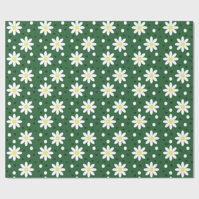 Papel De Presente margarida bolinhas verde (Aberto)