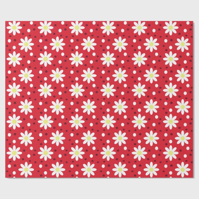 Papel De Presente margarida bolinhas vermelho (Aberto)