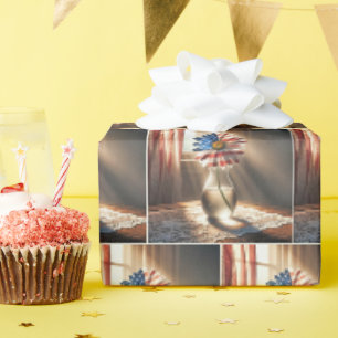 Papel De Presente Margarida da Bandeira Americana em Vaso de Vidro