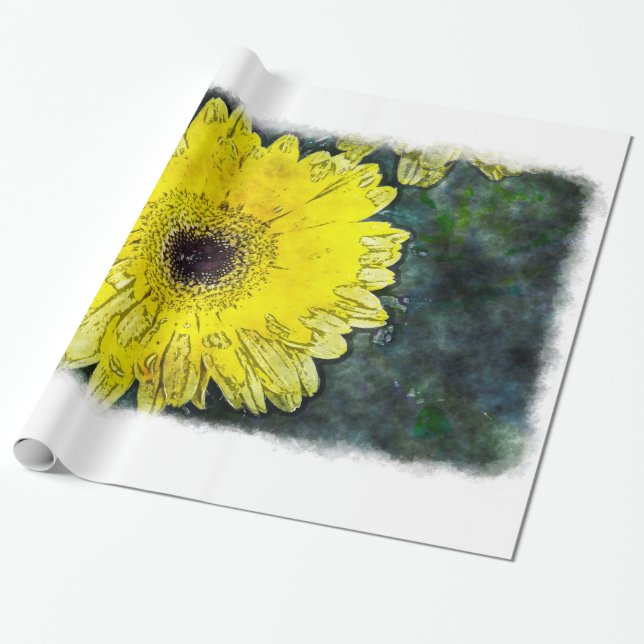 Papel De Presente Margarida de Aquarela em Branco Grande (Desenrolado)