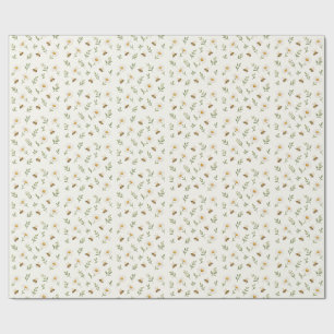 Papel De Presente Margarida de Mel de Aguarela em Verde Salvia